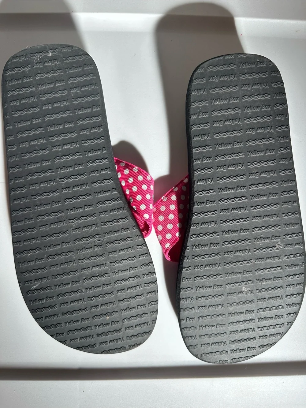 Yellow Box Pink Polka Dot Flip Flop Sandals with Tan Accents - Picture 2 of 3